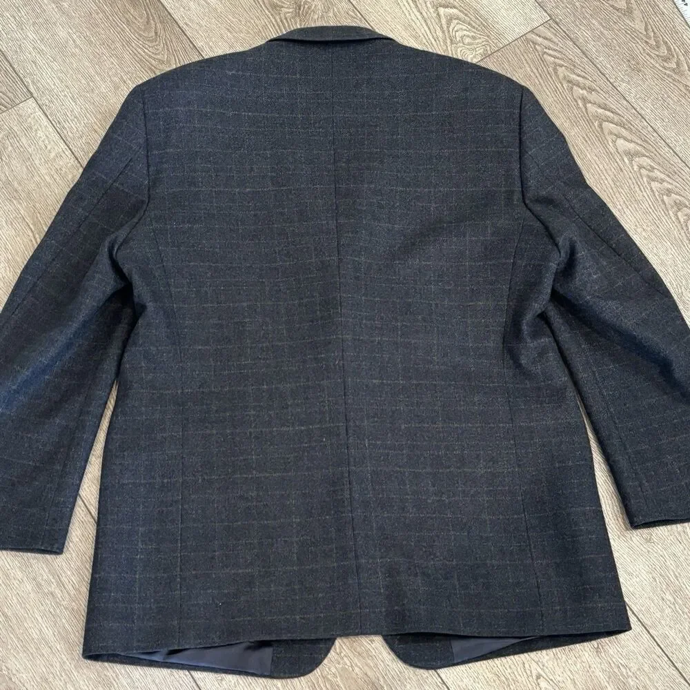 Pronto‎ Uomo Sport Coat 44R Blue Plaid Zegna Italian Wool Cashmere Jacket Blazer